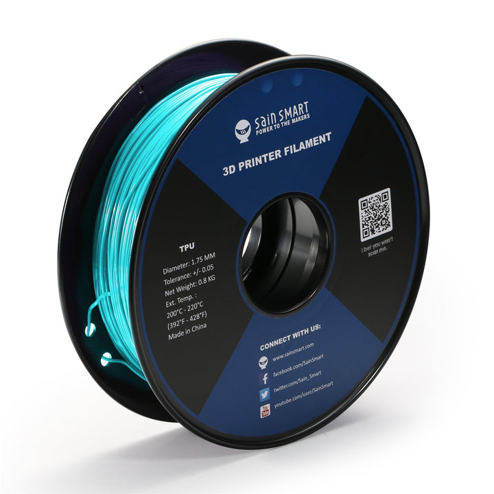 SainSmart Neon Cyan greenish-blue 95A TPU filament on an 800g spool