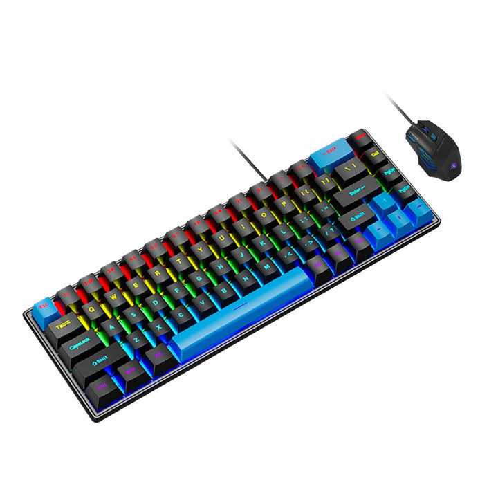 SaharaCase KB32 black and blue 68-key keyboard with wired mouse