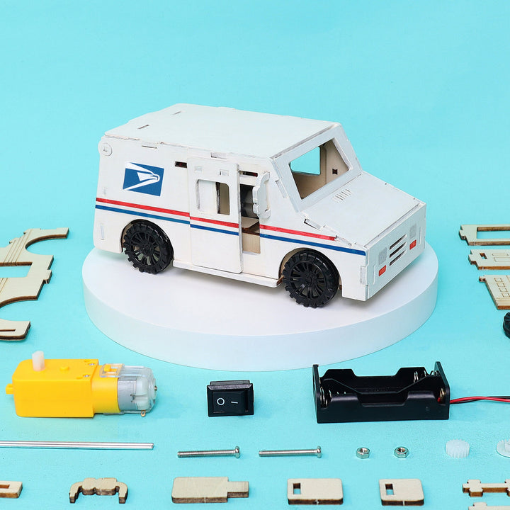 Kitsville Motorized Delivery Truck Building Kit — painted mail truck and parts