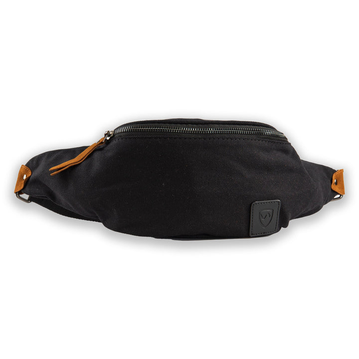 Black SYB Canvas Traveler fanny pack, front view