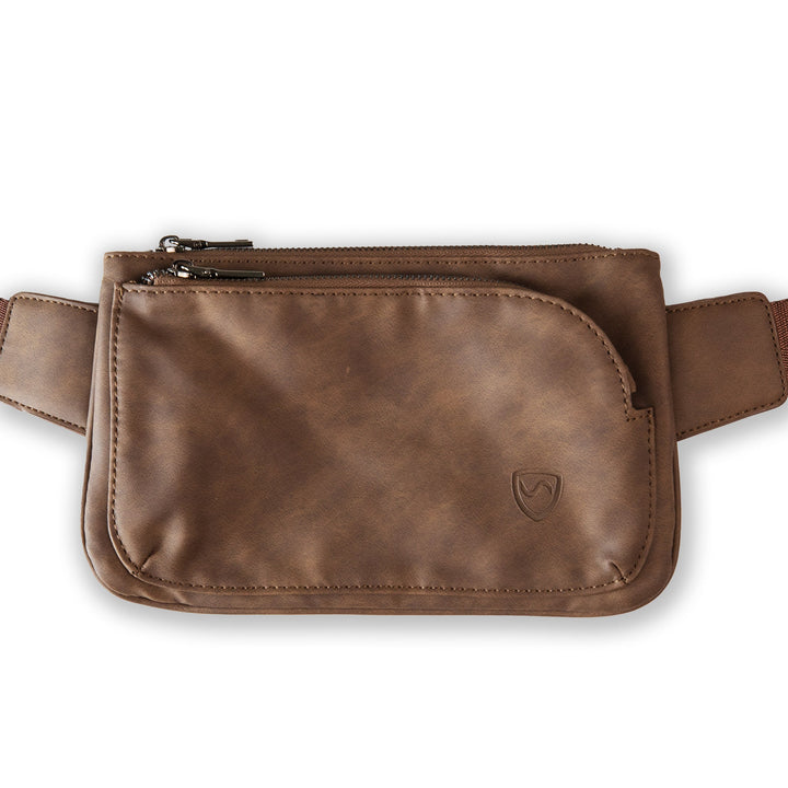Brown SYB Metro vegan-leather fanny pack, front view