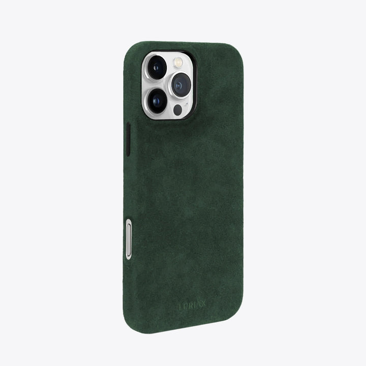 Luriax Signature Handcrafted Case iPhone 16 — British Racing Green — rear view and camera opening