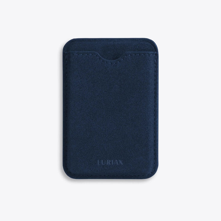 Luriax Alcantara MagSafe Wallet — Midnight Blue — front card-pocket view