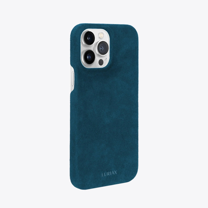 Luriax Minimal iPhone 14 Case — Prussian Blue — rear view and camera opening