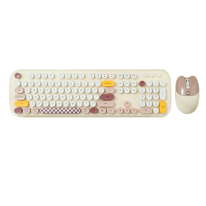 Beige KB8 104-key keyboard and matching mouse viewed from above