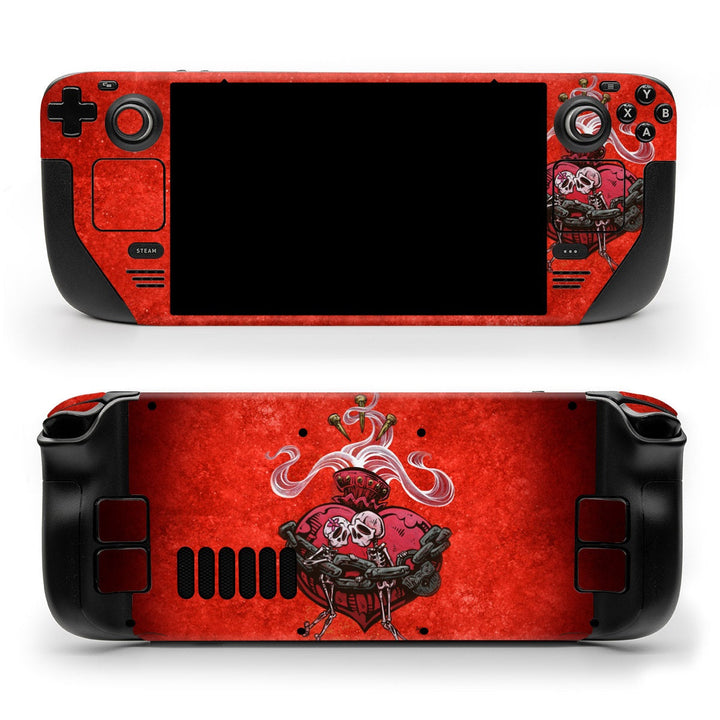 DecalGirl Chained To You skin shown on the front and back of a Valve Steam Deck