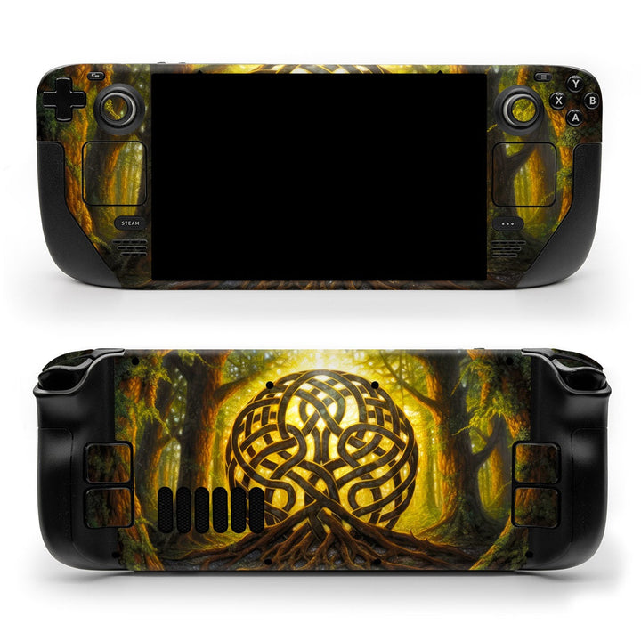 DecalGirl Eternal Woodland skin shown on the front and back of a Valve Steam Deck