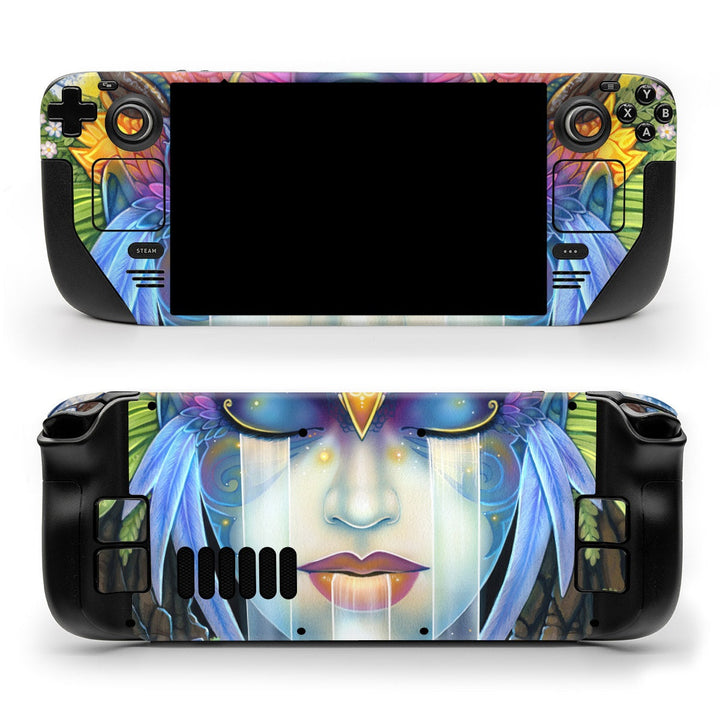 DecalGirl Gaia Goddess skin shown on the front and back of a Valve Steam Deck