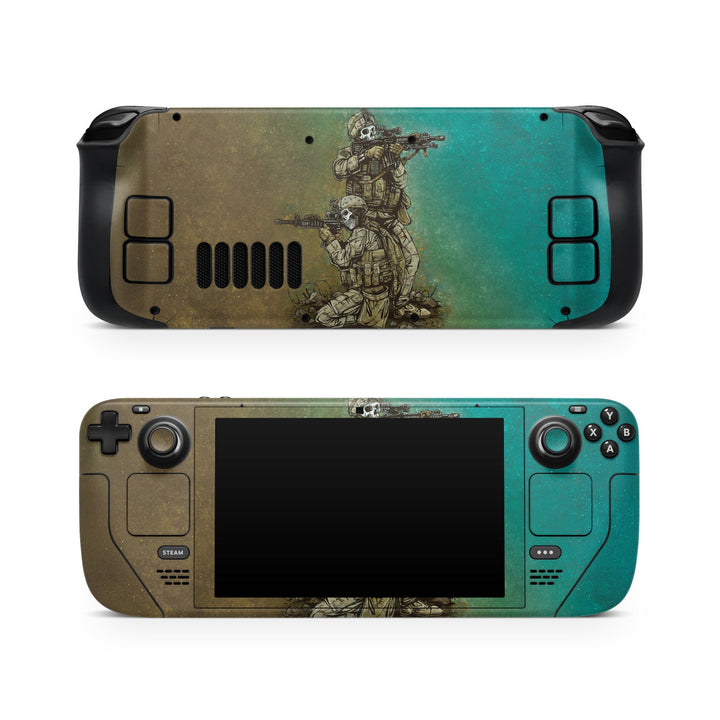 DecalGirl Got Your Six skin shown on the front and back of a Valve Steam Deck