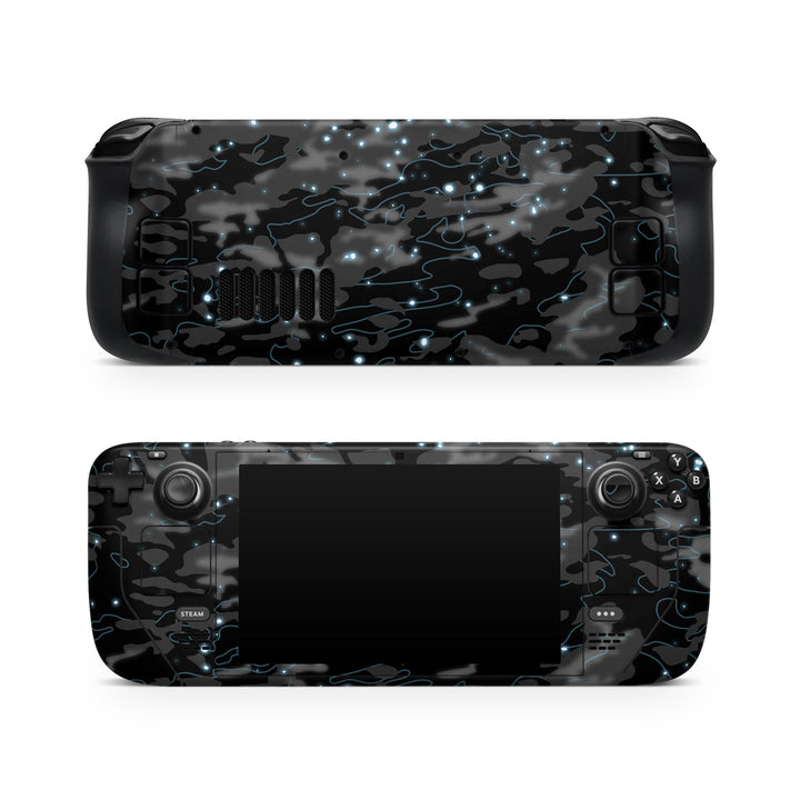DecalGirl Gimme Space skin shown on the front and back of a Valve Steam Deck