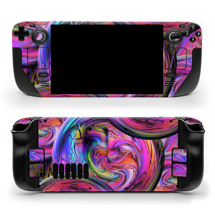DecalGirl Marbles skin shown on the front and back of a Valve Steam Deck