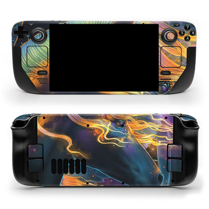 DecalGirl Paint The Stars skin shown on the front and back of a Valve Steam Deck
