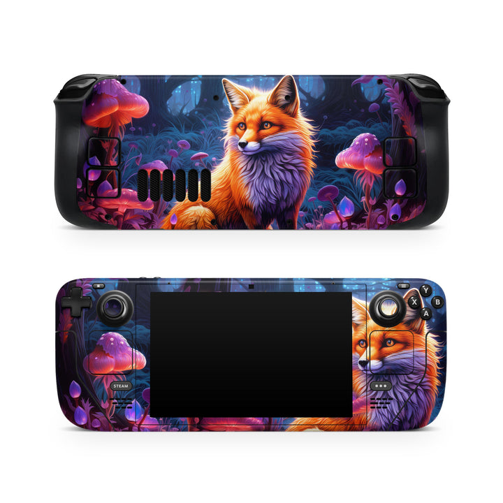 DecalGirl Radiant Fox skin shown on the front and back of a Valve Steam Deck