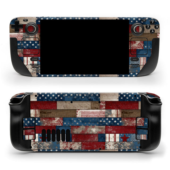 DecalGirl Tradition skin shown on the front and back of a Valve Steam Deck