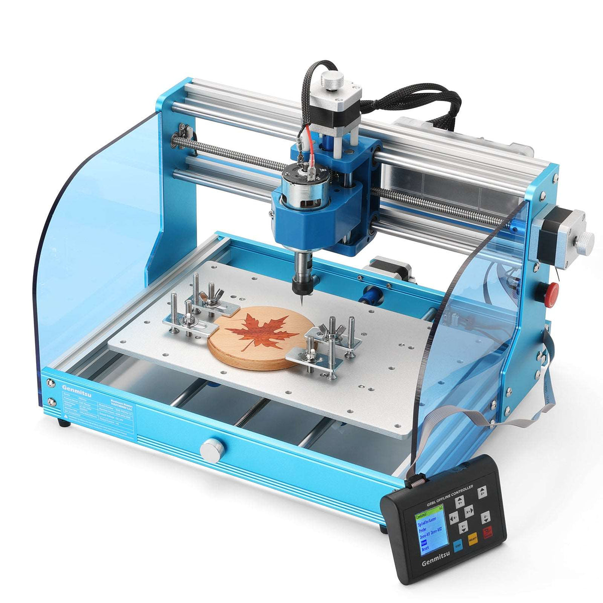 Genmitsu 3018-PROVer V2 CNC router with offline controller and clamped wooden project