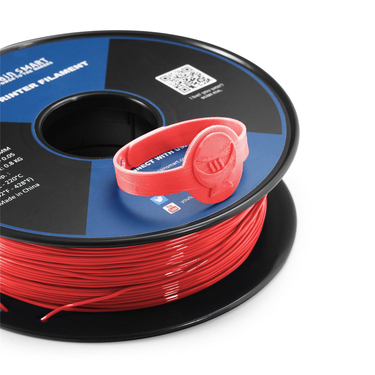 SainSmart neon scarlet TPU spool with printed wristband