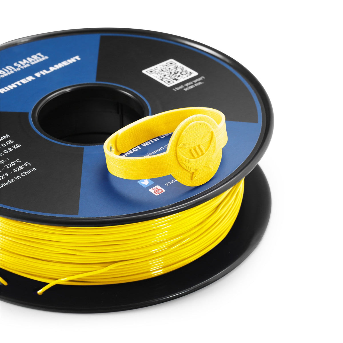 Neon Yellow TPU spool with a yellow printed wristband example