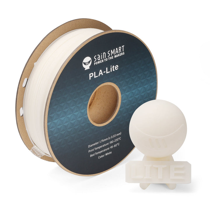 White SainSmart PLA-Lite spool with sample figure