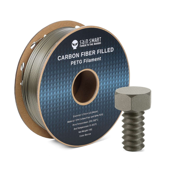 Bronze SainSmart carbon-fiber PETG spool with example printed bolt