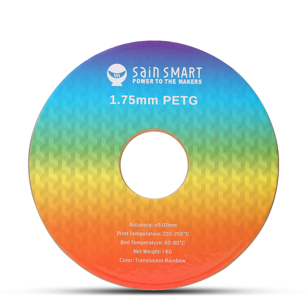 Front label of the SainSmart translucent rainbow PETG spool