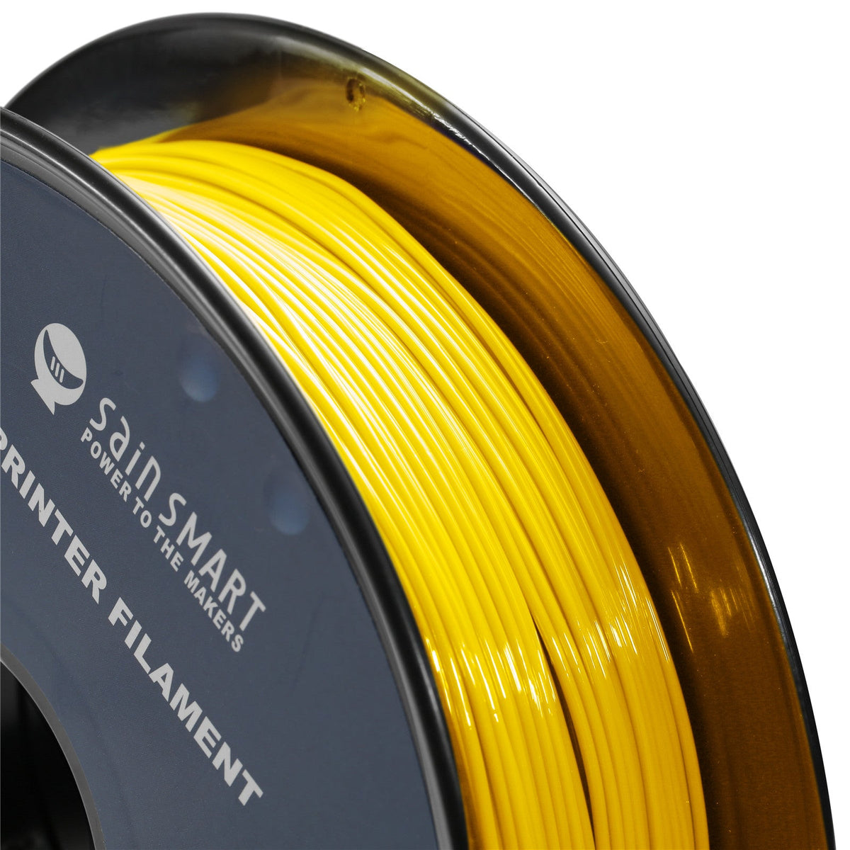 Close-up of Neon Yellow TPU filament wound on a SainSmart spool