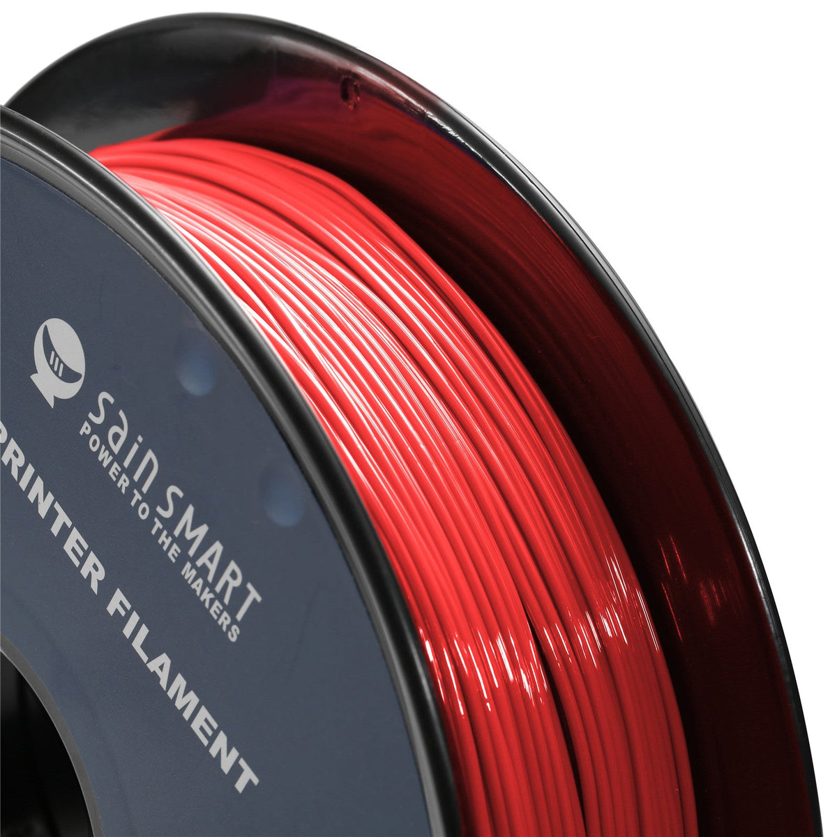 Close-up of SainSmart neon scarlet TPU filament