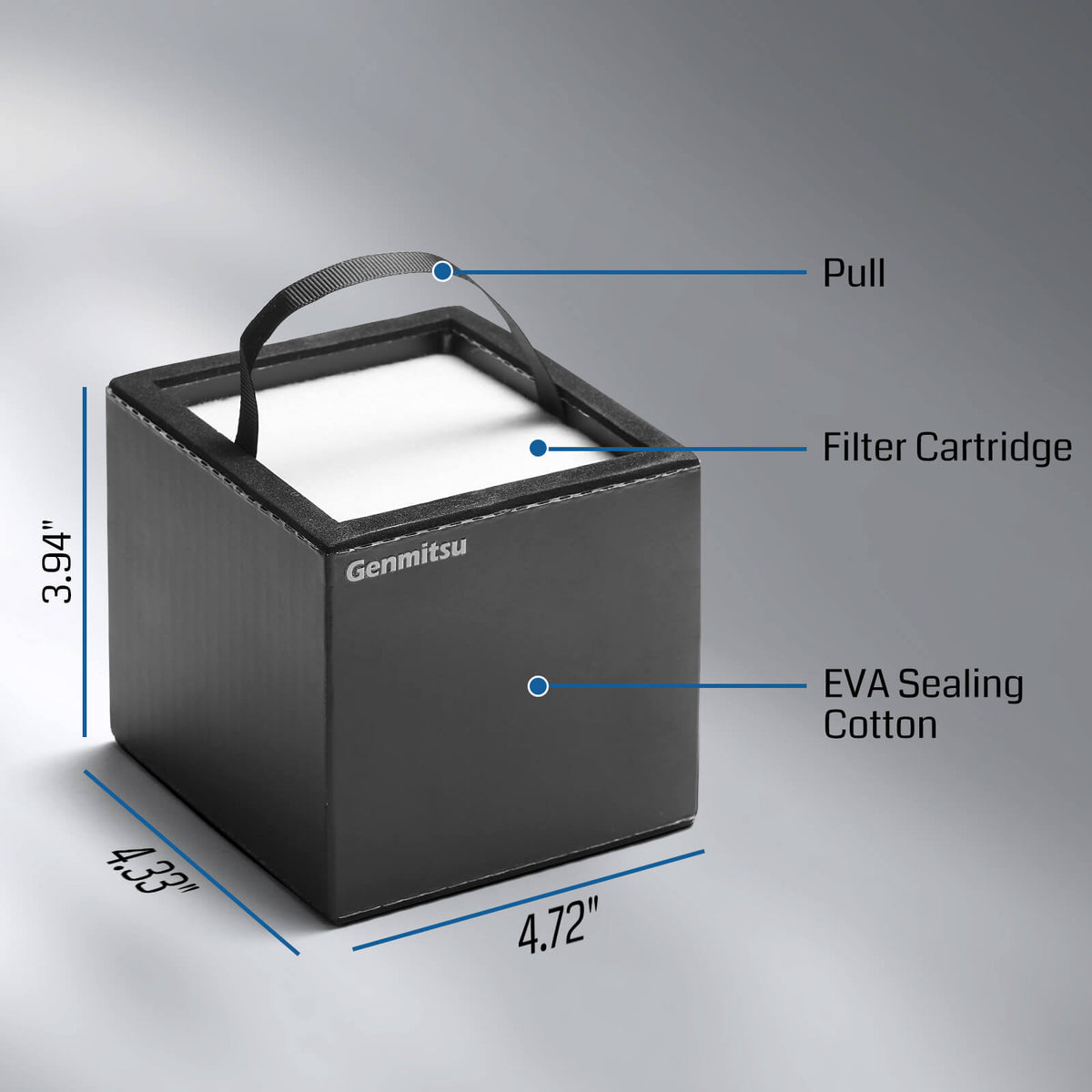Genmitsu MD2 filter cartridge dimensions and sealing foam