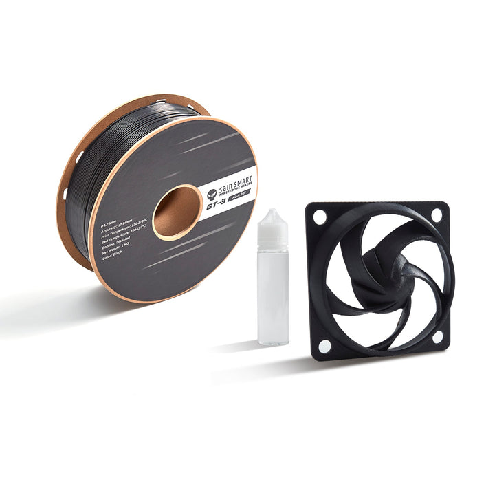 SainSmart GT-3 ASA spool with adhesive bottle and example fan housing; adhesive inclusion unconfirmed