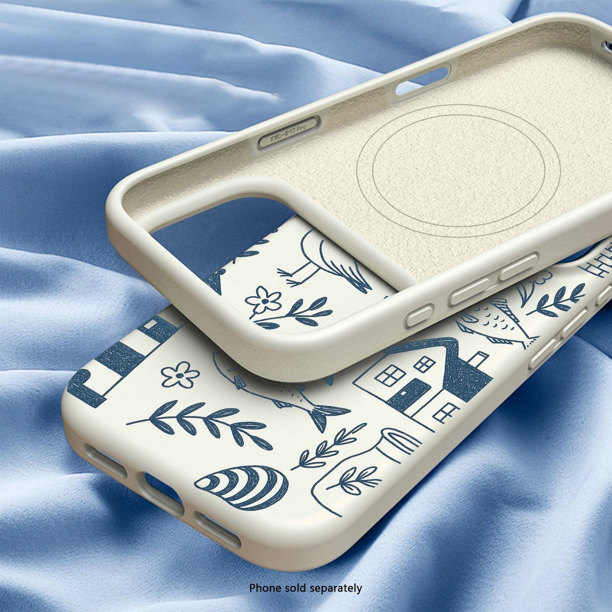 SaharaCase Inspire Silicone Case for iPhone 17 Pro — blue travel patterned interior and exterior views