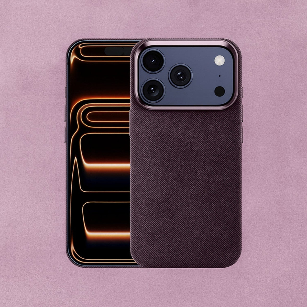 SaharaCase Indy Suede Leather Case for iPhone 17 Pro Max — purple front and rear views