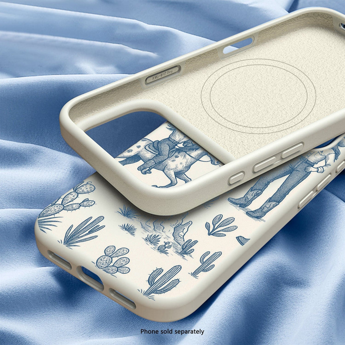 SaharaCase Inspire Silicone Case for iPhone 17 Pro — blue desert patterned interior and exterior views