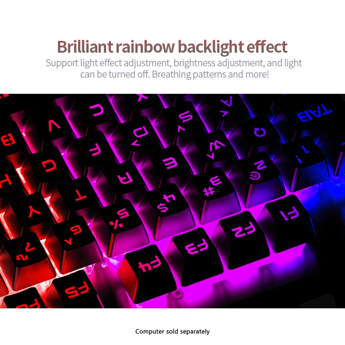 KB37 rainbow keyboard backlighting and effect illustration