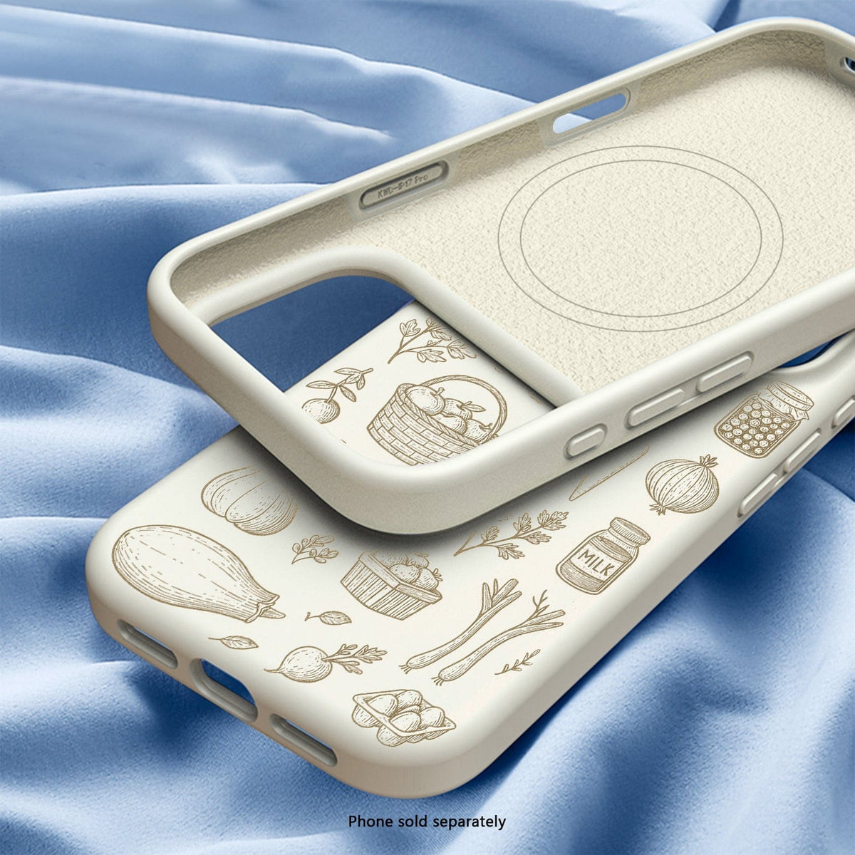SaharaCase Inspire Silicone Case for iPhone 17 Pro — beige illustrated interior and exterior views
