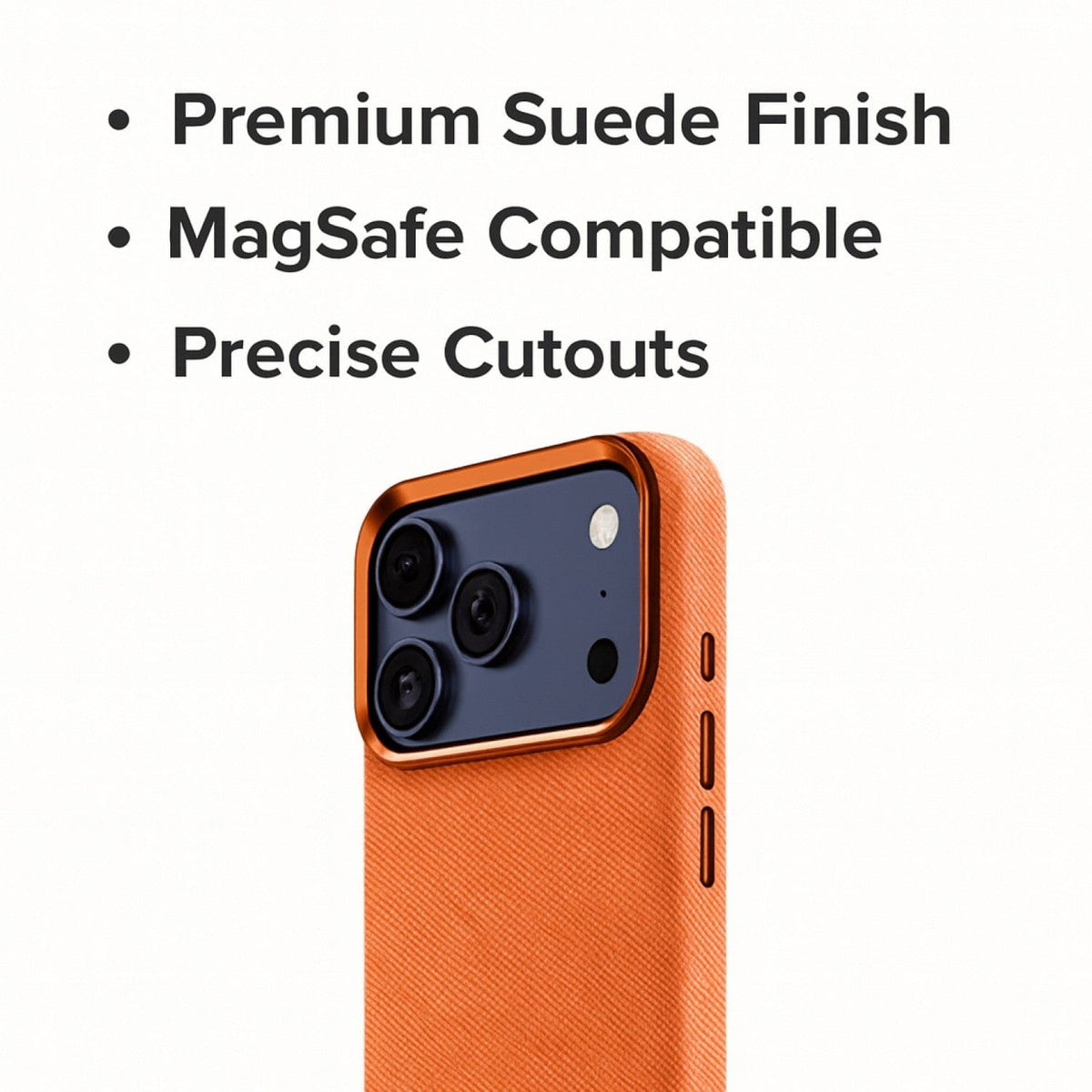 SaharaCase Indy Suede Leather Case for iPhone 17 Pro Max — orange feature graphic