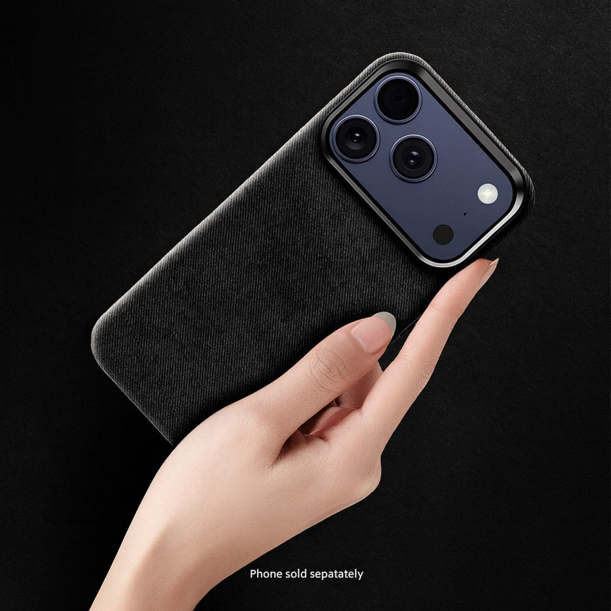 SaharaCase Indy Suede Leather Case for iPhone 17 Pro Max — black case held in hand