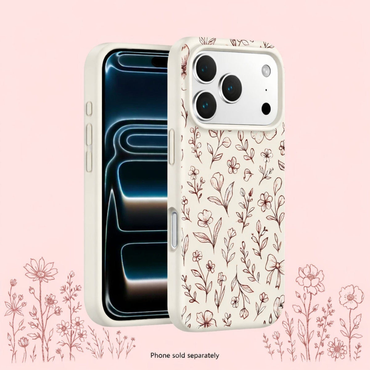 SaharaCase Inspire Silicone Case for iPhone 17 Pro — floral front and rear views on background