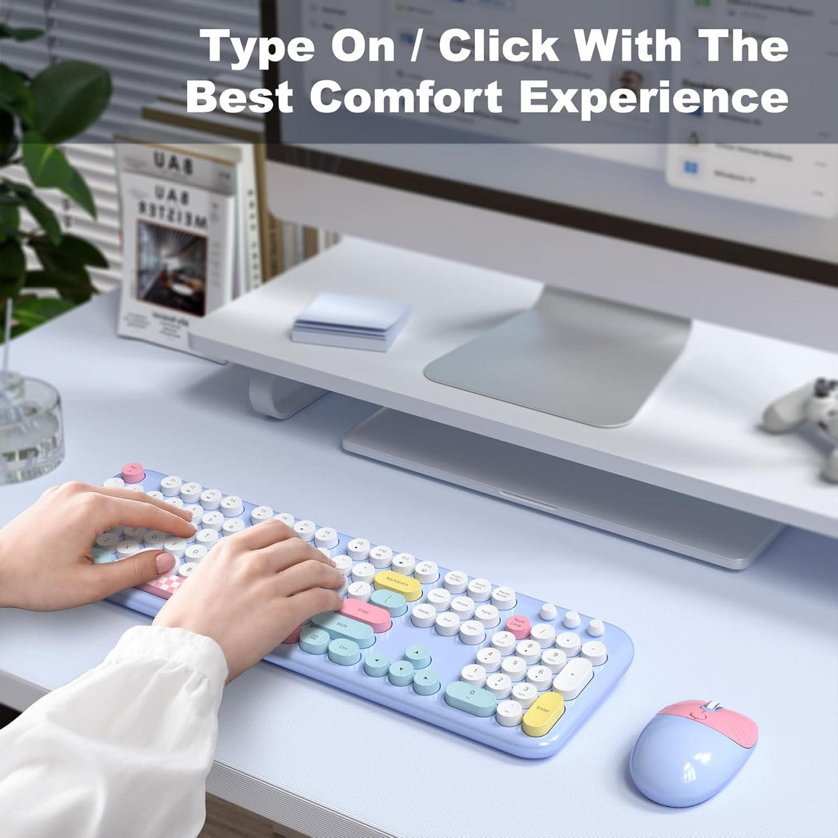 Blue KB11 keyboard shown during desktop typing