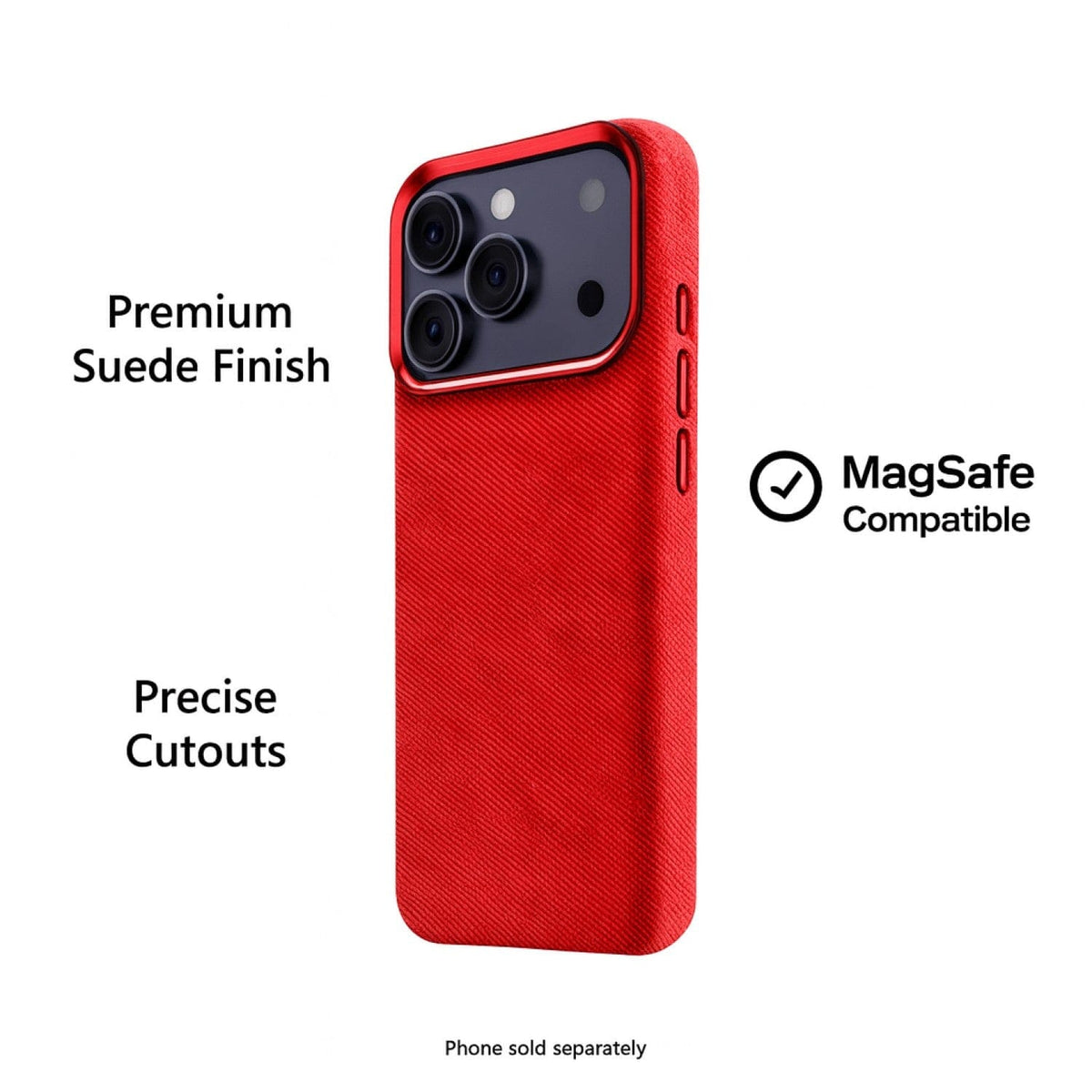 SaharaCase Indy Suede Leather Case for iPhone 17 Pro Max — red feature graphic