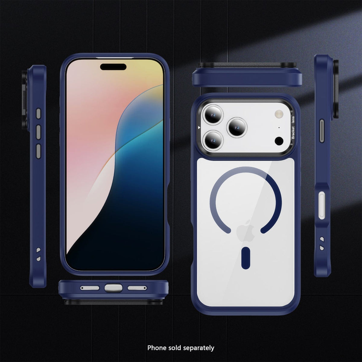 SaharaCase Raider Clear Back Case for iPhone 17 Pro — blue front rear and side views
