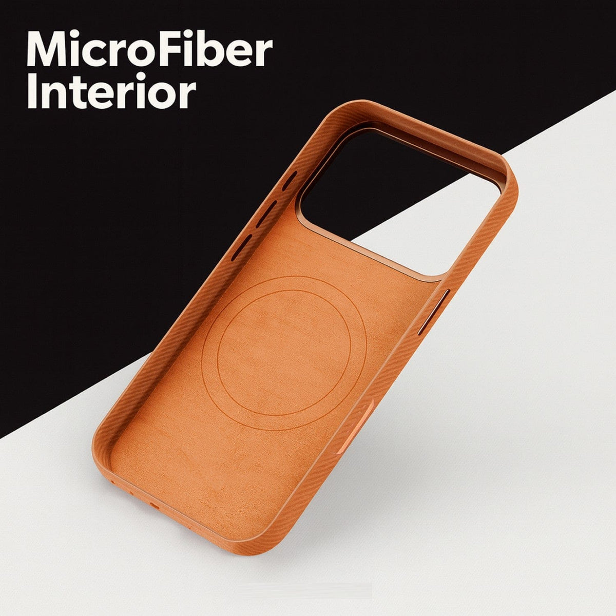 SaharaCase Indy Suede Leather Case for iPhone 17 Pro Max — orange microfiber interior