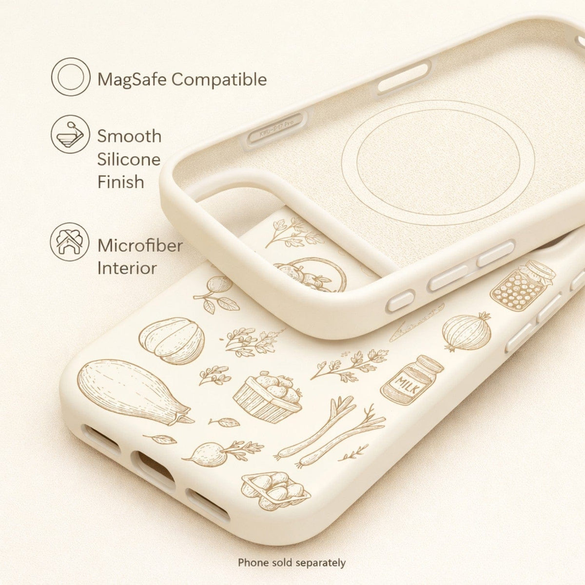 SaharaCase Inspire Silicone Case for iPhone 17 Pro — beige illustrated feature graphic