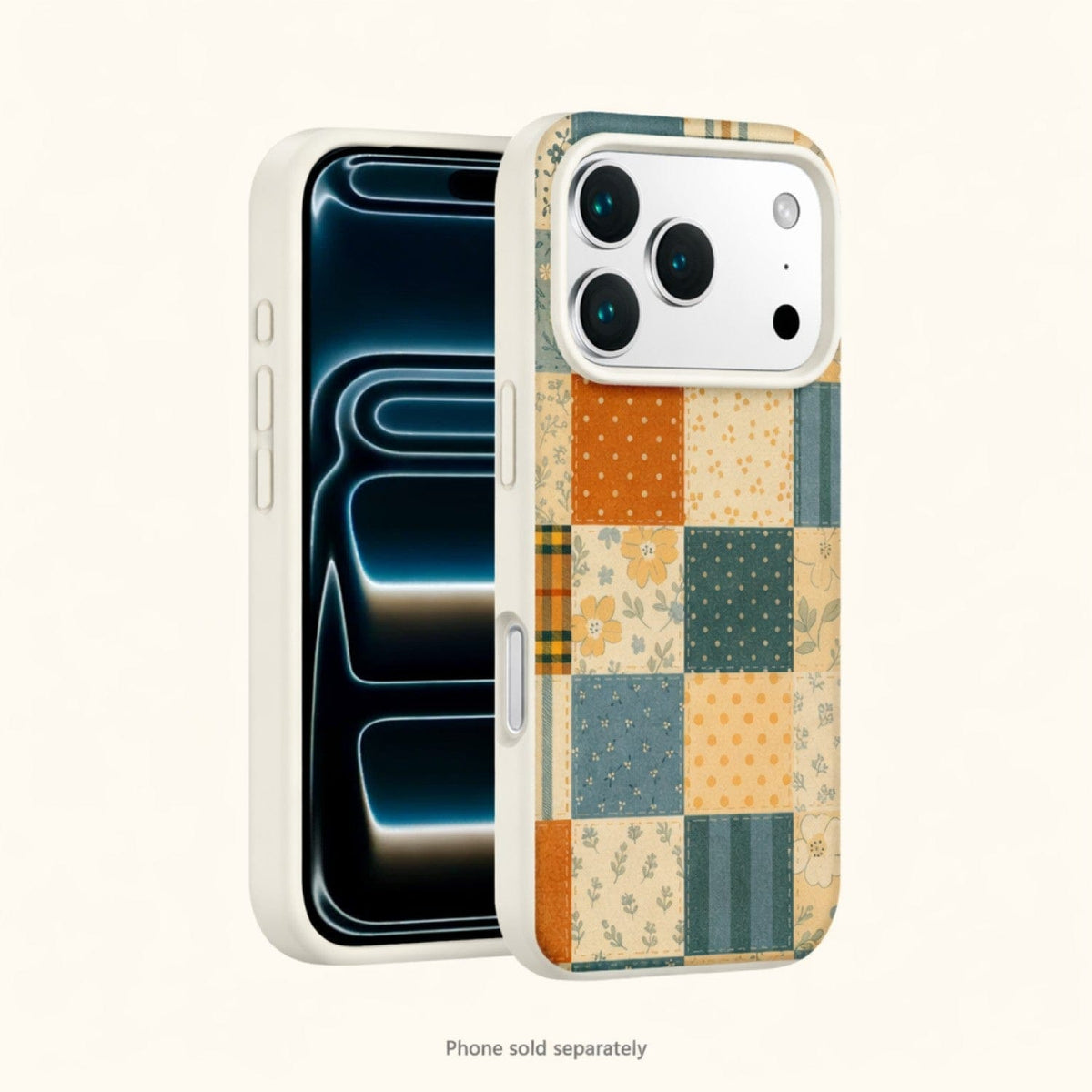 SaharaCase Inspire Silicone Case for iPhone 17 Pro — patchwork front and rear views on background