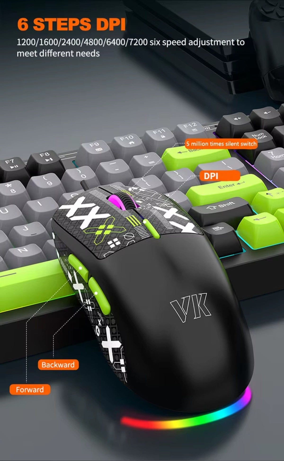 KB31 mouse sensitivity button and six DPI levels illustration