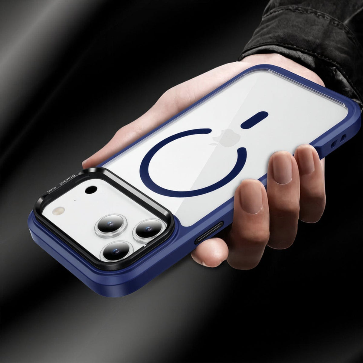 SaharaCase Raider Clear Back Case for iPhone 17 Pro — blue case held in hand