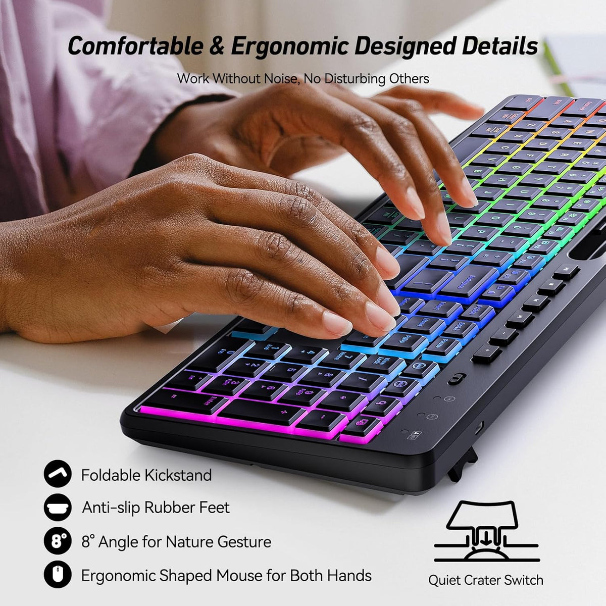 KB19 folding supports and non-slip feet with typing demonstration
