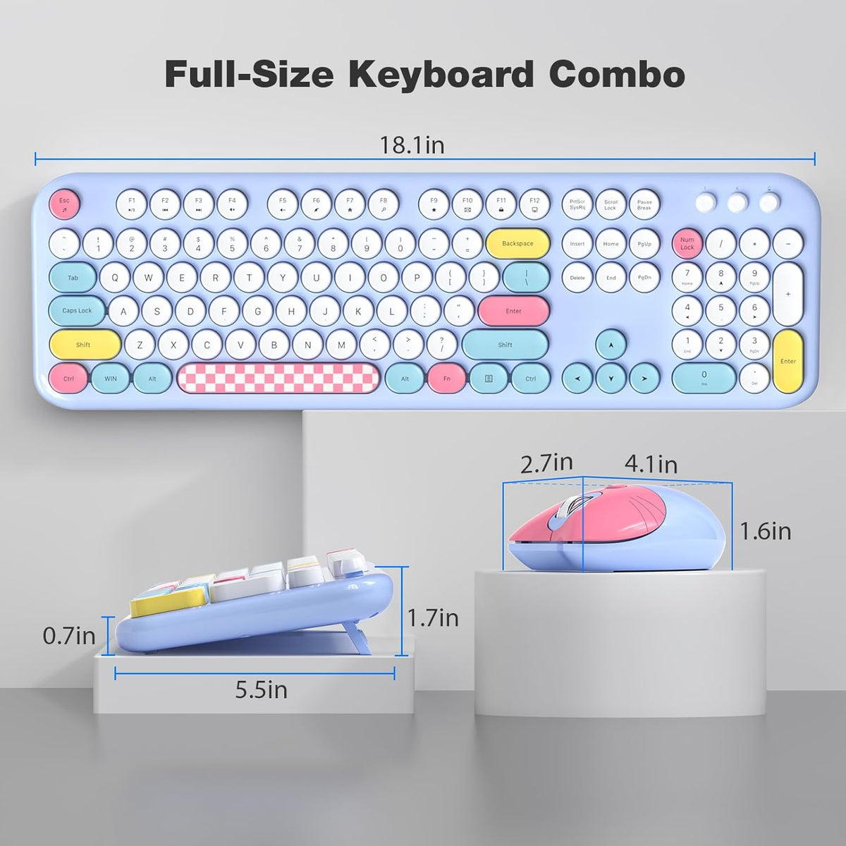Blue KB11 keyboard and mouse size diagram