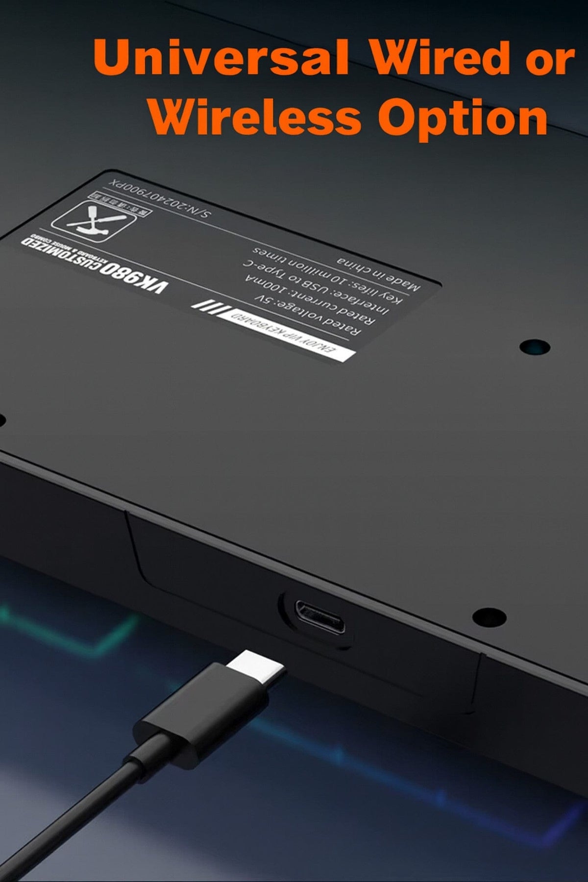 Underside USB connection on the SaharaCase 98-key keyboard