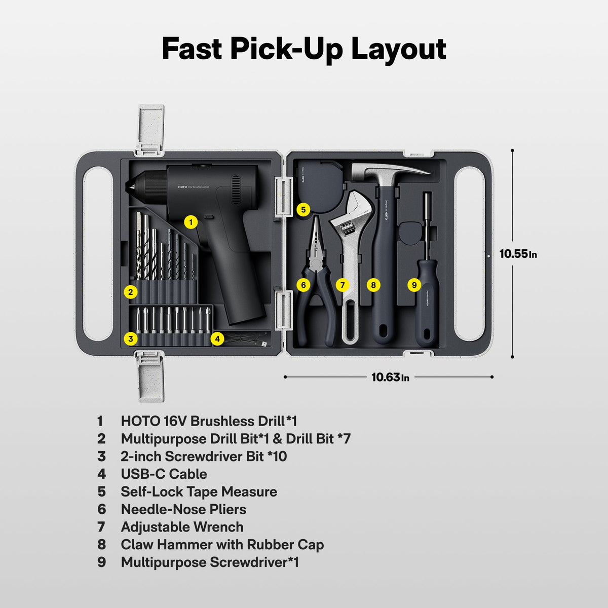 HOTO 16V Brushless Drill Tool Kit