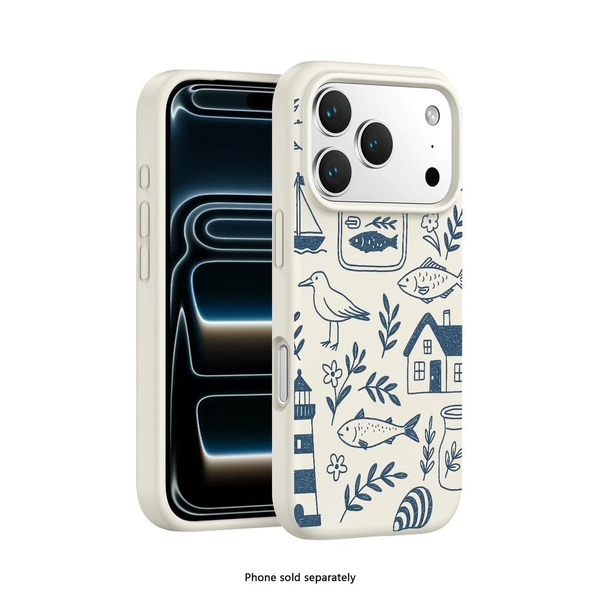 SaharaCase Inspire Silicone Case for iPhone 17 Pro — blue travel patterned front and rear views
