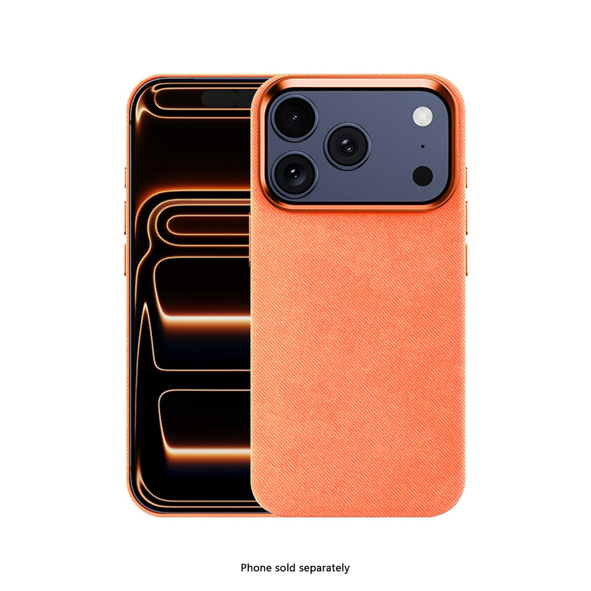 SaharaCase Indy Suede Leather Case for iPhone 17 Pro Max — orange front and rear views
